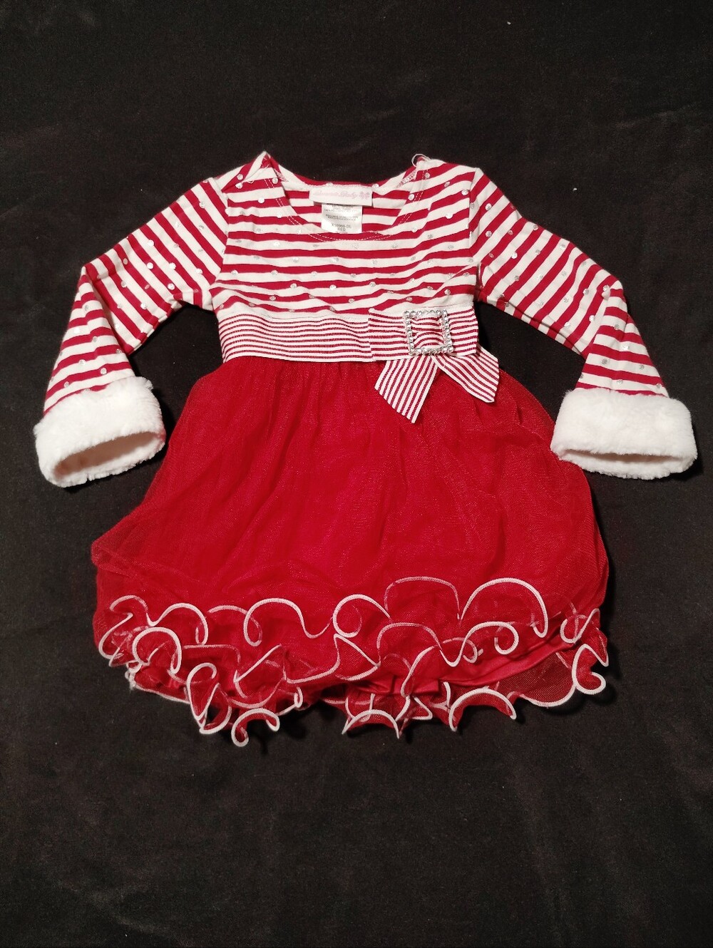 Bonnie Baby Red & White Striped Christmas Holiday Tulle Dress